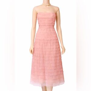 BCBG MAXAZRIA Vintage Y2K Barbiecore Pink Tiered Tulle Strapless Dress Sz 0 XS